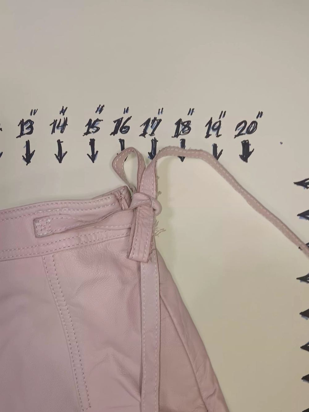 Soft Light Pink Pleated Leather Skater Skirt with Side Tie - Picture 2 of 5
